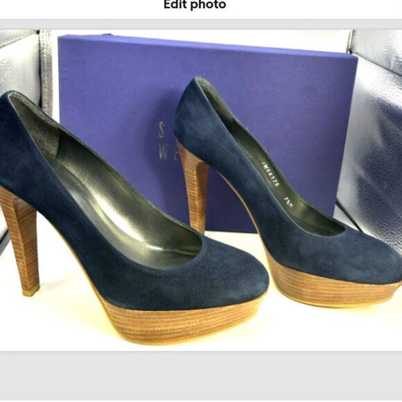 Stuart Weitzman Stilts Platform Pumps Suede leather ladies 7.5 nice blue shoes - Picture 3 of 14
